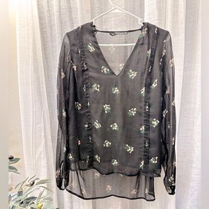 Zara Black Floral Blouse Size Medium